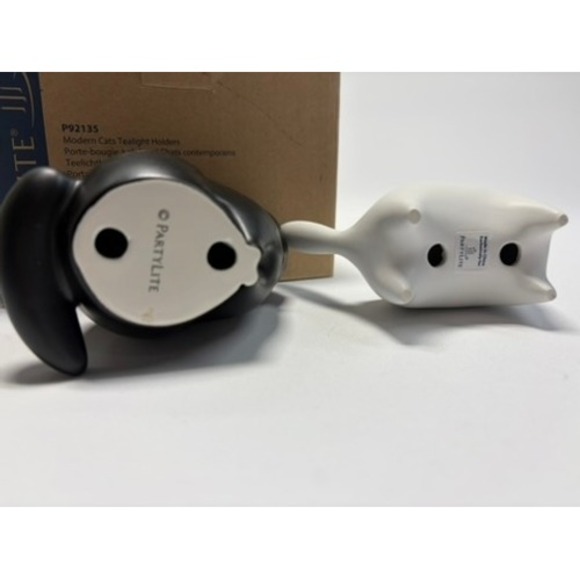 PartyLite Modern Cat Tealight Holders Set of 2 Black White Ceramic w Box - Picture 8 of 14